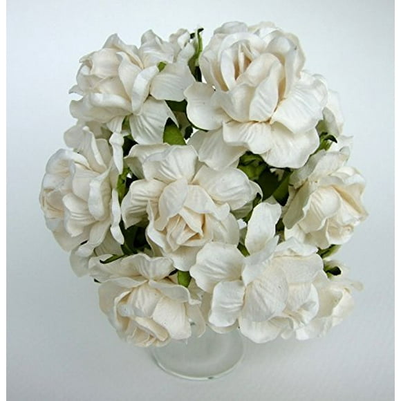 ICRAFY 10 Pink Rose Mulberry Paper Flower Artificial Craft Scrapbook Wedding Supply Accessory DIY White Color Size 4 cm.