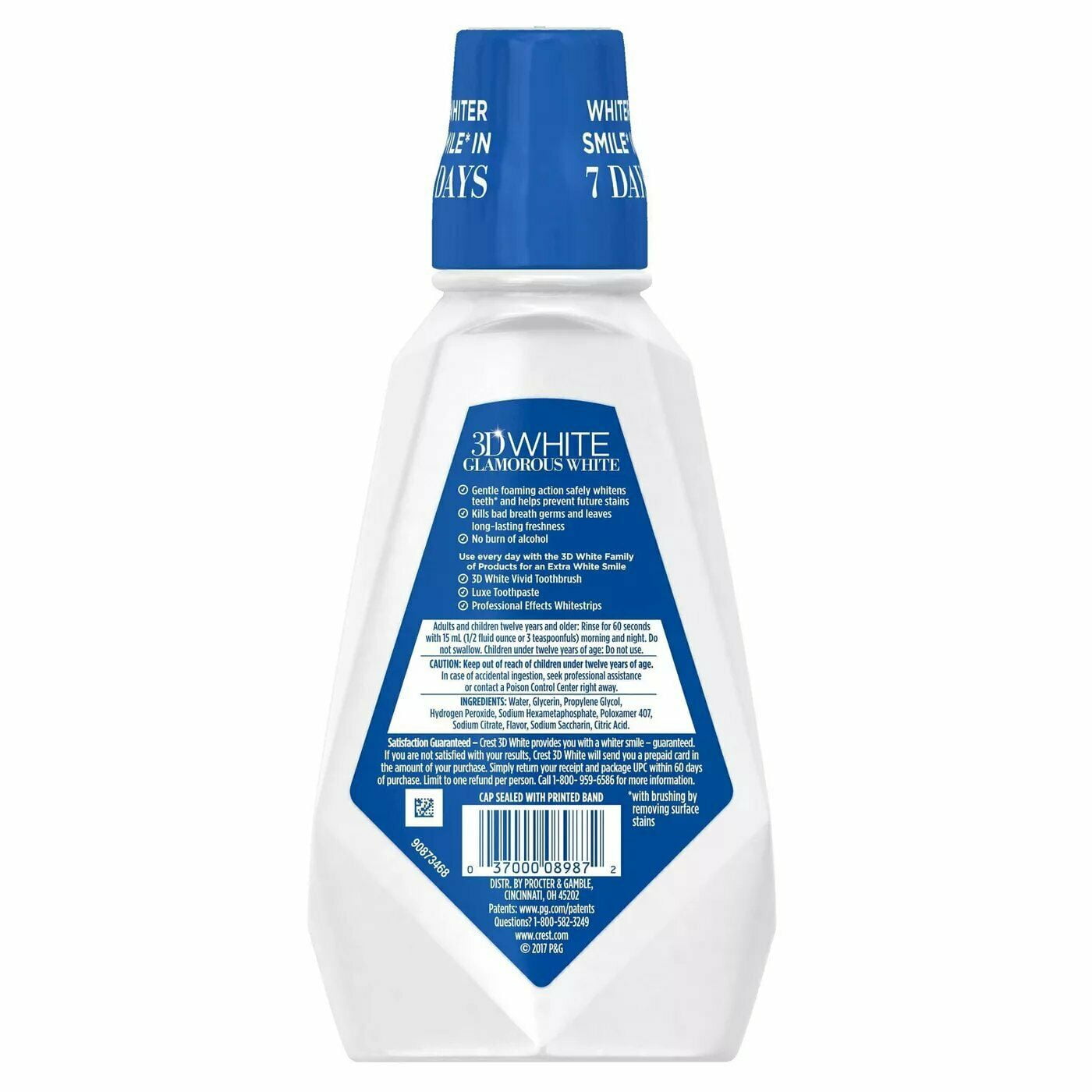 Crest 3D White Glamorous White Mouthwash, Clean Whitening, Multi-Care Whitening Mouthwash, Radiant Mint, 946 ml (32 FL OZ) - 2 Pack