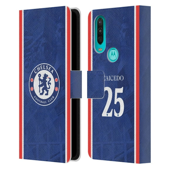 Head Case Designs Officially Licensed Chelsea Football Club 2025/26 Players Home Kit Moisés Caicedo Leather Wallet Case Compatible with Motorola One Action