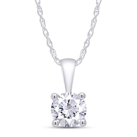 1/2 Carat Diamond, 14K White Gold 4 Prong Set Round-cut Lab Grown Diamond Solitaire Pendant Necklace (J, VS-SI) Jewelry for Women