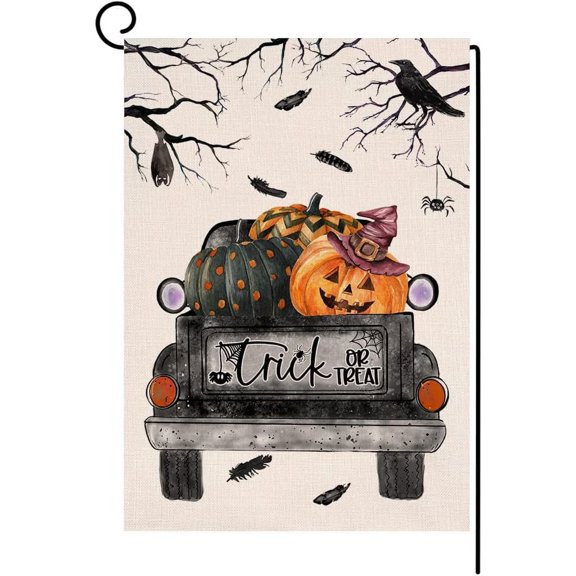 Halloween Pumpkin Garden Flag 12x18 Vertical Double Sided Fall Trick or Treat Truck Outside Decorations Burlap Yard Flag