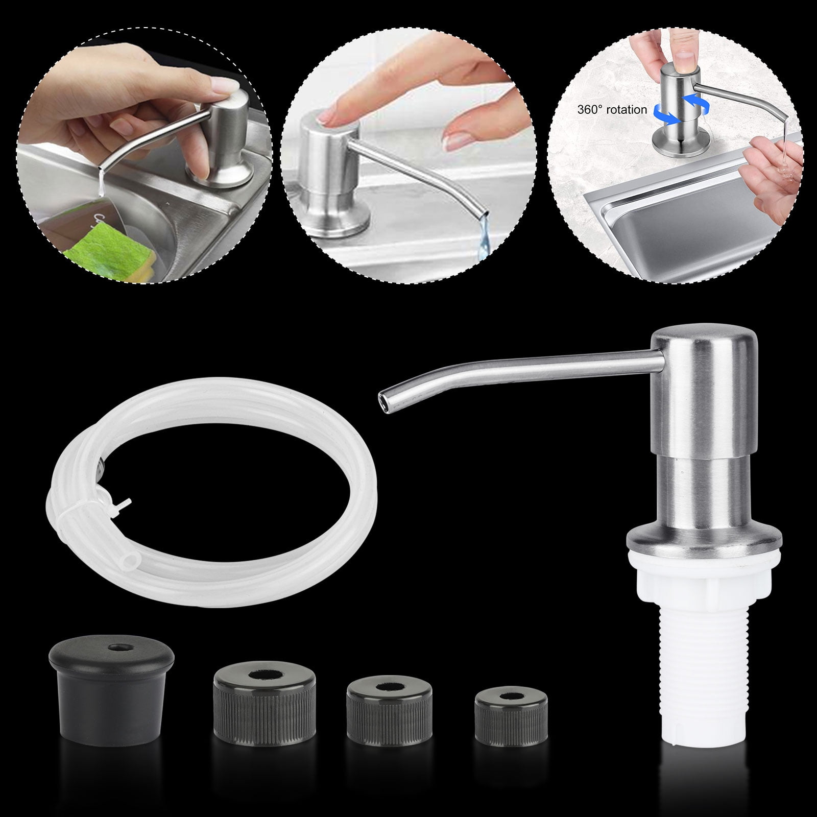 Kitchen Soap Dispenser Pump Stainless Steel Counter Mount Refillable Faucet Kit 