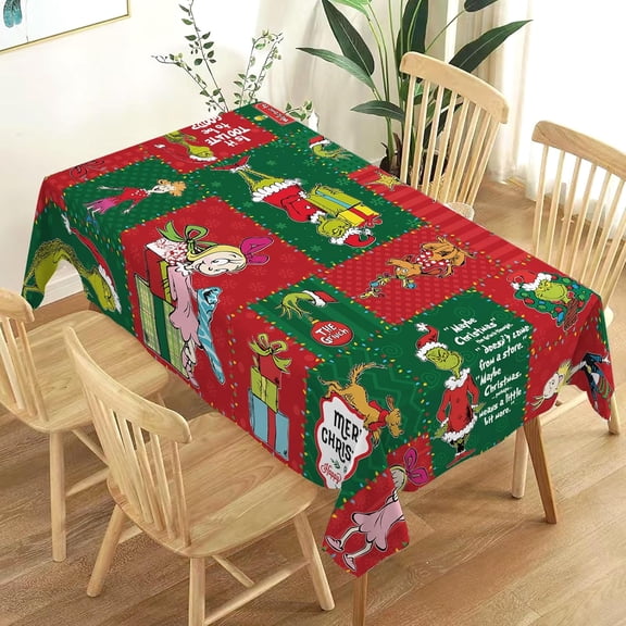 60×84inch Christmas Tablecloth, Green Xmas Winter Holiday Party Christmas Decoration, Home Kitchen Dining Room Rectangular Table Decor