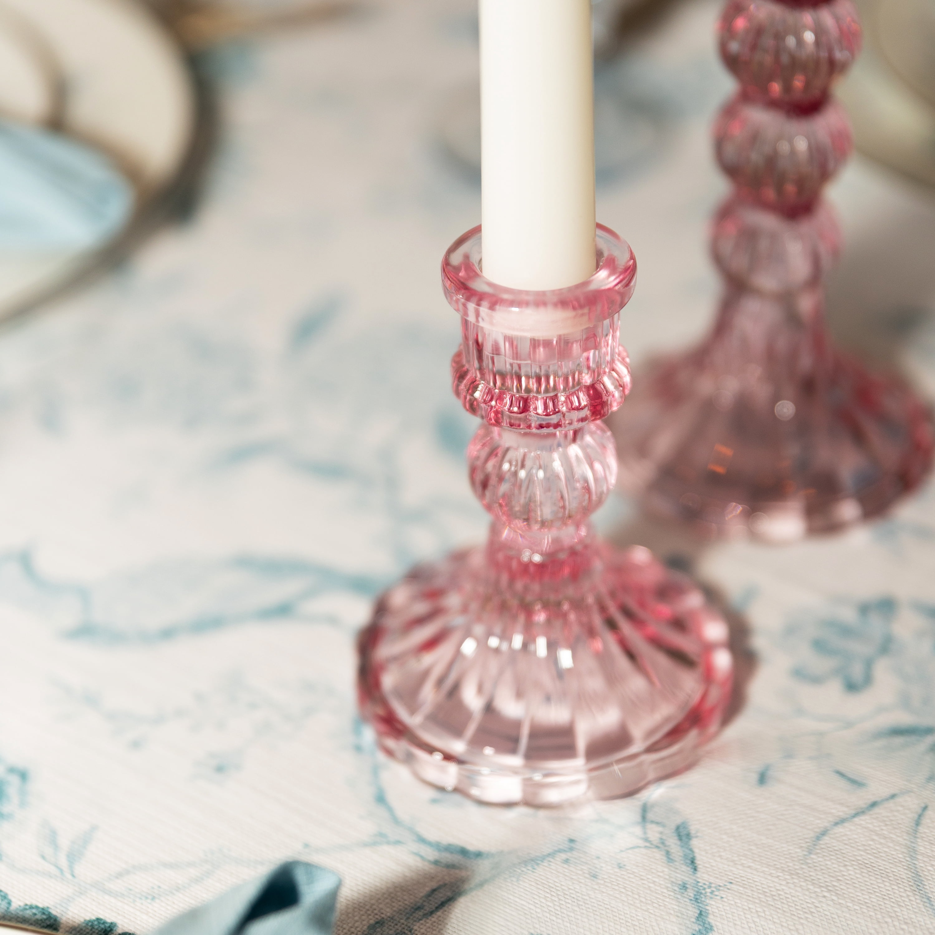 Mainstays Pink Pleated Glass Taper Candle Holder, Small