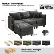 BedLuxury 84” Modular Sectional Sofa with Moveable Storage Ottoman, Cloud Couch Seats 4, Modern Living Room Furniture, Chenille Black