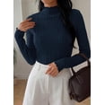 thumbnail image 6 of PRETTYGARDEN Women's Fall Long Sleeve Fitted Shirts | Comfy Stretchy Cable Knit, Trendy Lettuce Trim Mock Neck, Casual Basic Tees, Cute Layering Tops, Fashion Clothing, 6 of 9