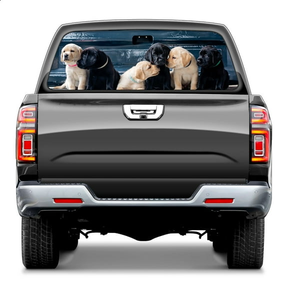 Puppies Cute Dogs Rear Window Decals for Trucks- Pickup Car Window Stickers Decal- Truck Back Window Tint Decal Graphic Perforated Vinyl Truck Stickers 66" X 22"