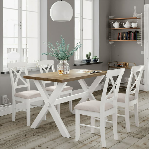 5 Pieces Farmhouse Rustic Wood Kitchen, White Rustic Dining Room Table Set