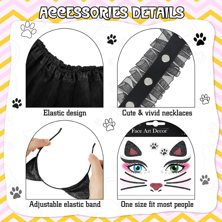 5PCS Black Cat Costume Set for Women, Cat Ear Headband Choker