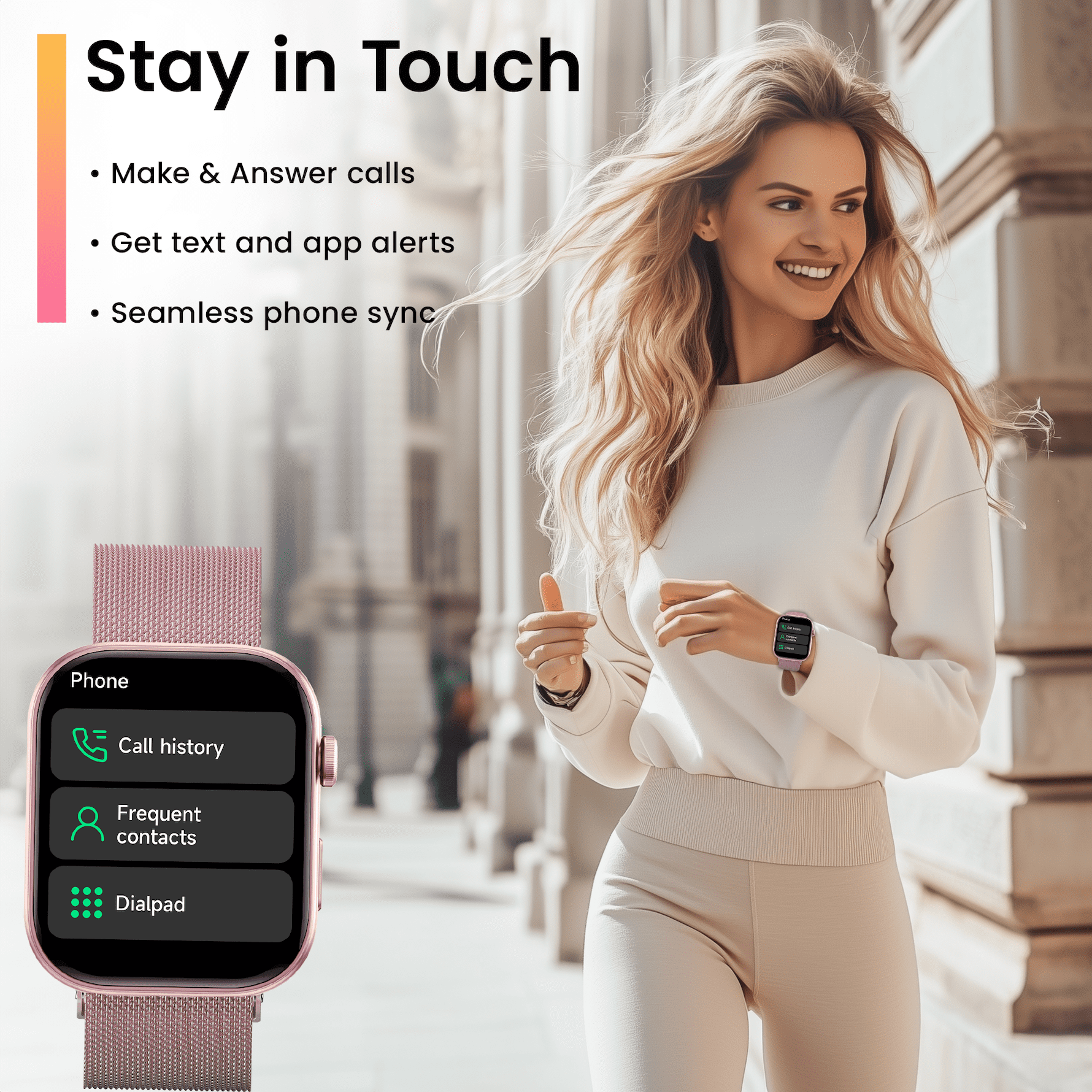 MiracoRun Smartwatch for Women, 1.99-inch AMOLED,  Bluetooth Calls and Texts, 3ATM Waterproof Fitness Tracker for Android & iPhone