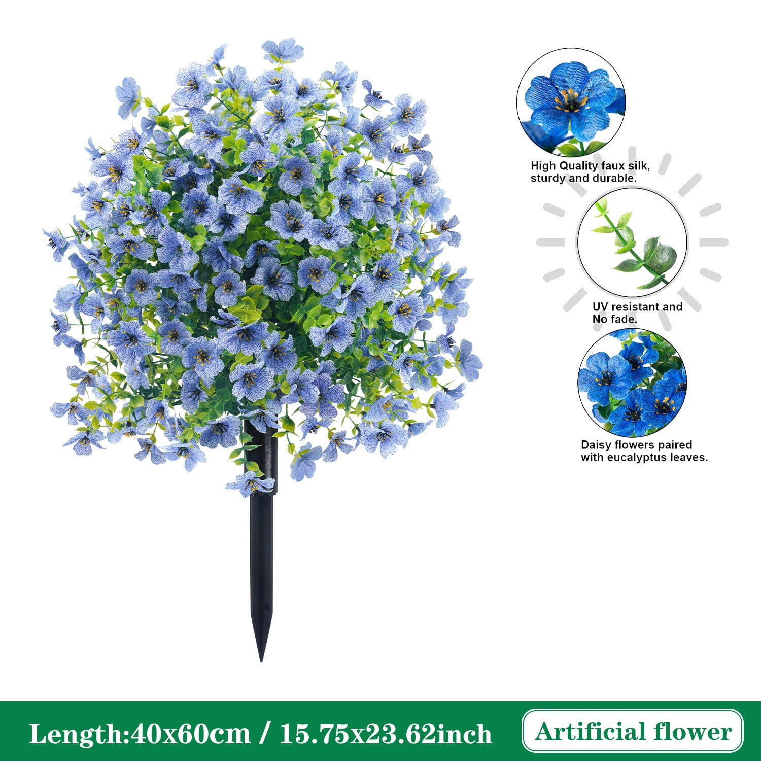 IMossad 22in Artificial Violets Flowers with Ground Spikes - Outdoor Fake Shrubs for Garden, Porch, Patio - Fade-Resistant & Weatherproof