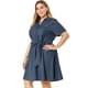 thumbnail image 4 of Women's Plus Size Dress Wrap Belted Turndown Collar Chambray Dress Dark Blue 2X, 4 of 7
