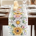 thumbnail image 3 of Colorful Daisy Floral Table Runner, Spring Flowers Botanical Leaves Rustic Cotton Linen Table Runners 108 Inches Long, Dresser Scarf Runner for Dining/Living Room/Kitchen/Square Tables 13''x108'', 3 of 9