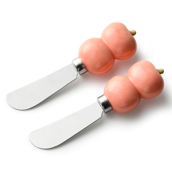 Cook With Color Cheese Spreader Knife, Stainless Steel Butter and Jam Blade with Figural Fruit Handle, Apple