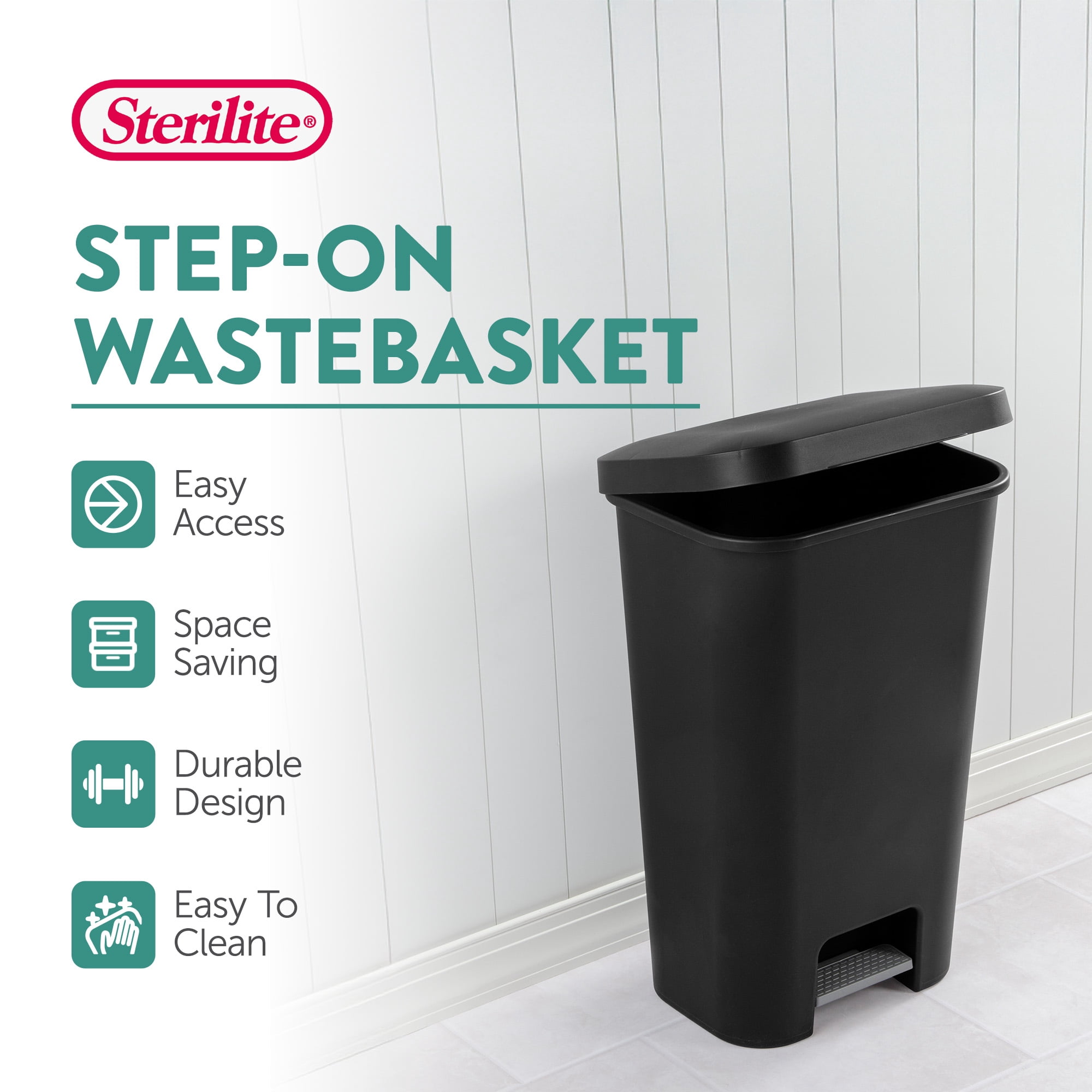 Sterilite 11.9 Gal Rectangle Step On Trash Kitchen Wastebasket (4