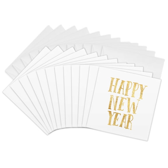 3drose, Gold Happy New Year, 12 Greeting Cards with Envelopes