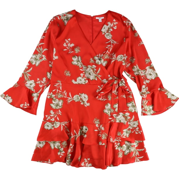 Bar III Vestido con volantes cruzados de imitación para mujer, rojo, XX-Large