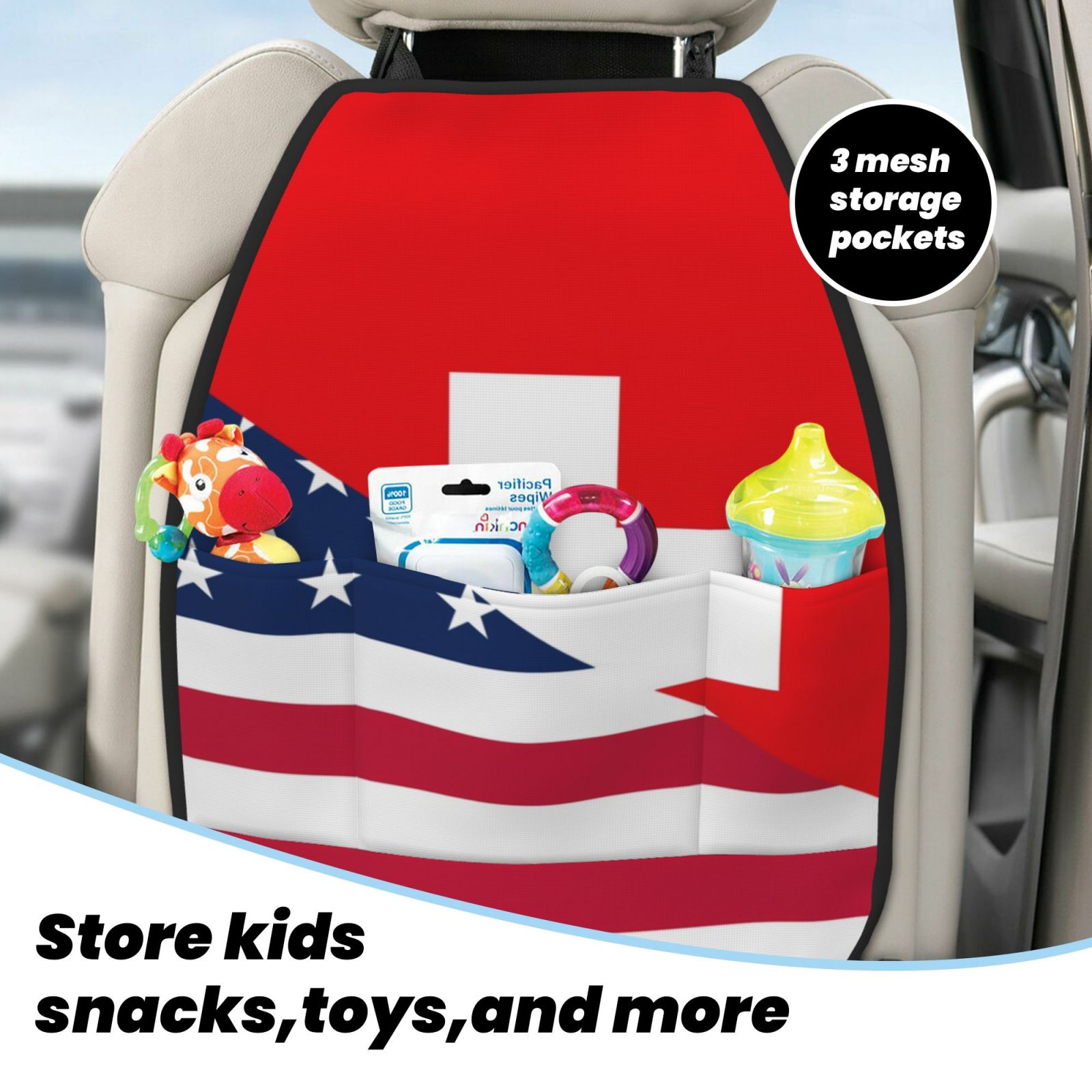 Xecao USA Switzerland Pattern Car Seat Back Protector 2 Pack Large Capacity Pocket, Kick Mats Back Seat Protector