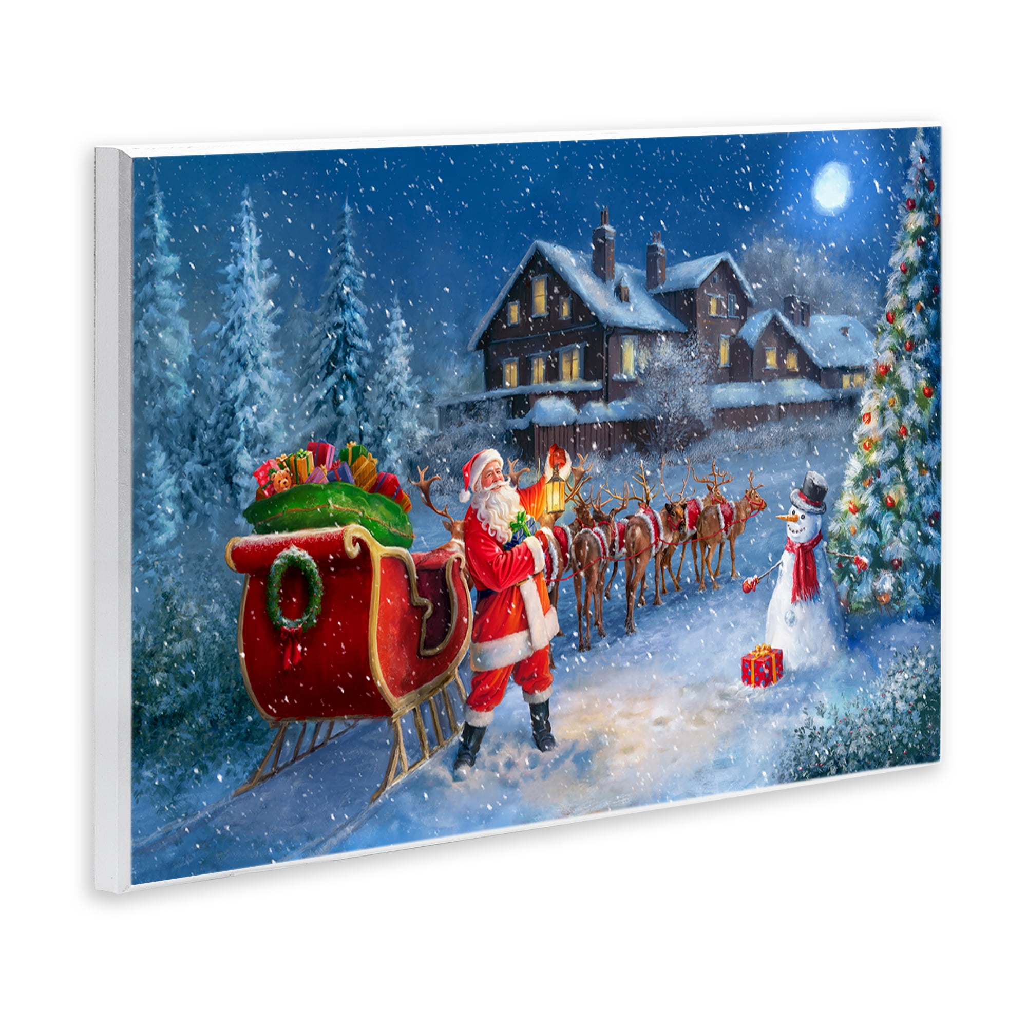 Stupell Industries Santa's Sleigh & Lantern Holiday Painting Unframed Art Prints Wall Art, 19 x 13