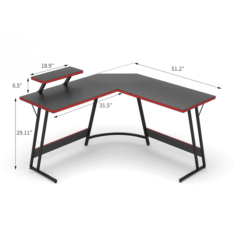 Vineego 51 Inch L Shaped Gaming Desk Computer Corner Desk PC Gaming Desk Table with Large Monitor Riser Stand Black