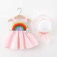 thumbnail image 4 of EINCcm Girls Summer Dress Princess Dresses for Girls Summer Pure Color Rainbow Cloud Print Dress Suspender Skirt with Hat, for Toddler Baby Girls, Red, 6-12 Months, 4 of 7