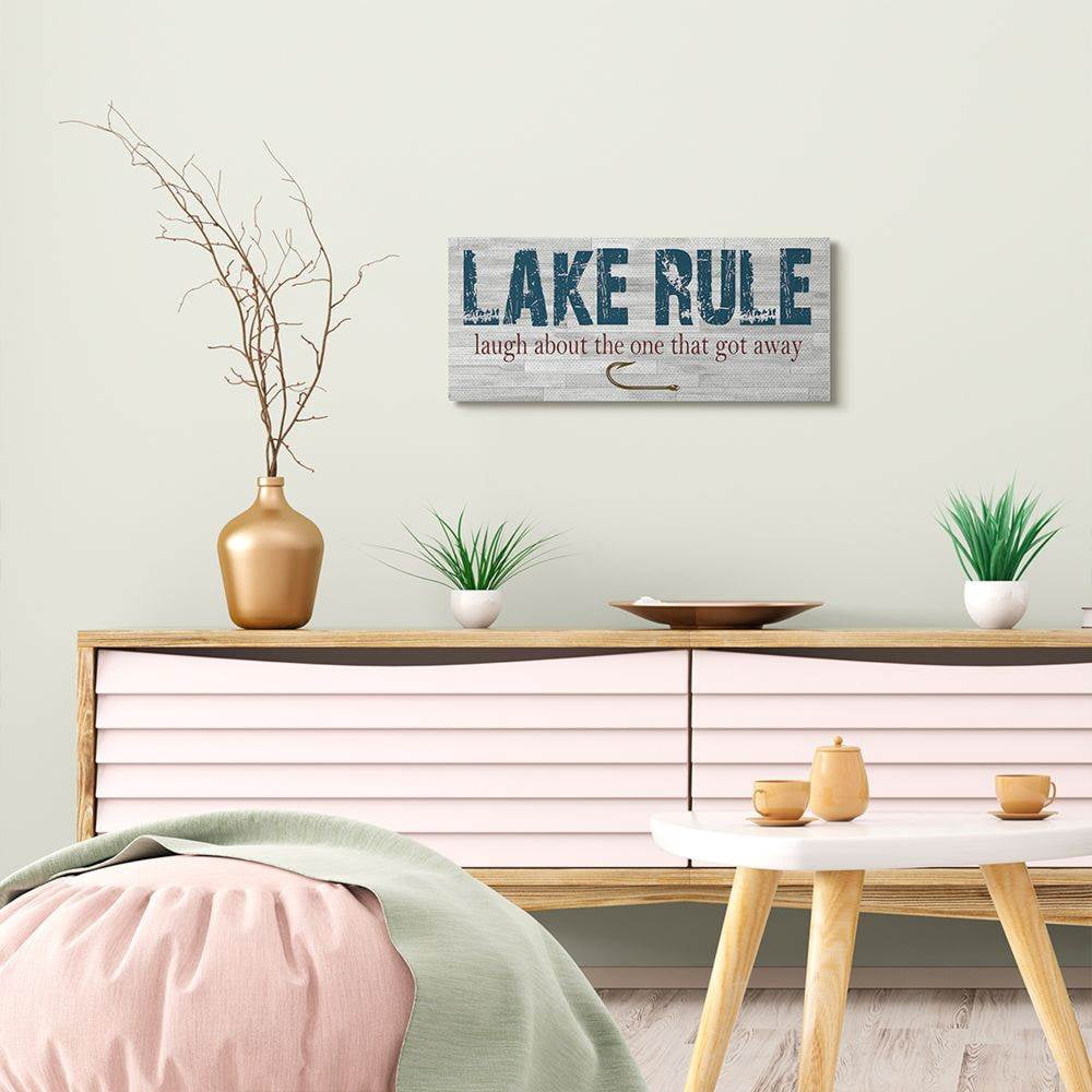 Stupell Industries Lake Rule Country Home Wood Textured Word Design Canvas Wall Art by Sheldon Lewis