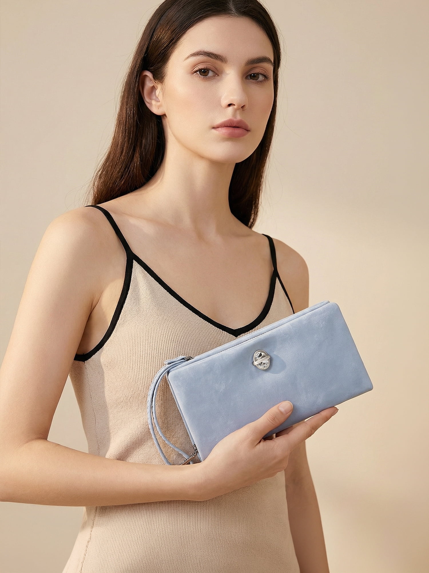 Punplita Women Wallet Leather Long Wallets for Women with Zipper and Card Holder
