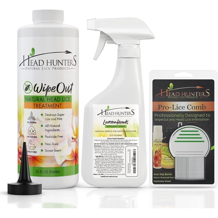 Head Hunters Specialist Pro Natural Lice Treatment Extra Strength Family Head Lice Shampoo Kit with Lice Repellent Spray & Lice Comb - Non-Toxic Effective Head Lice Treatment Kit - Family Size