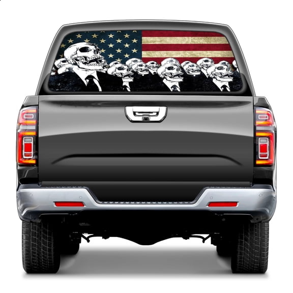 Pickup Car Window Stickers Decal Rear Window Decals for Trucks One Way Visual Waterproof Truck Back Window Tint Decal Graphic Perforated Vinyl Truck Stickers 66X 22inch American Flag Skull