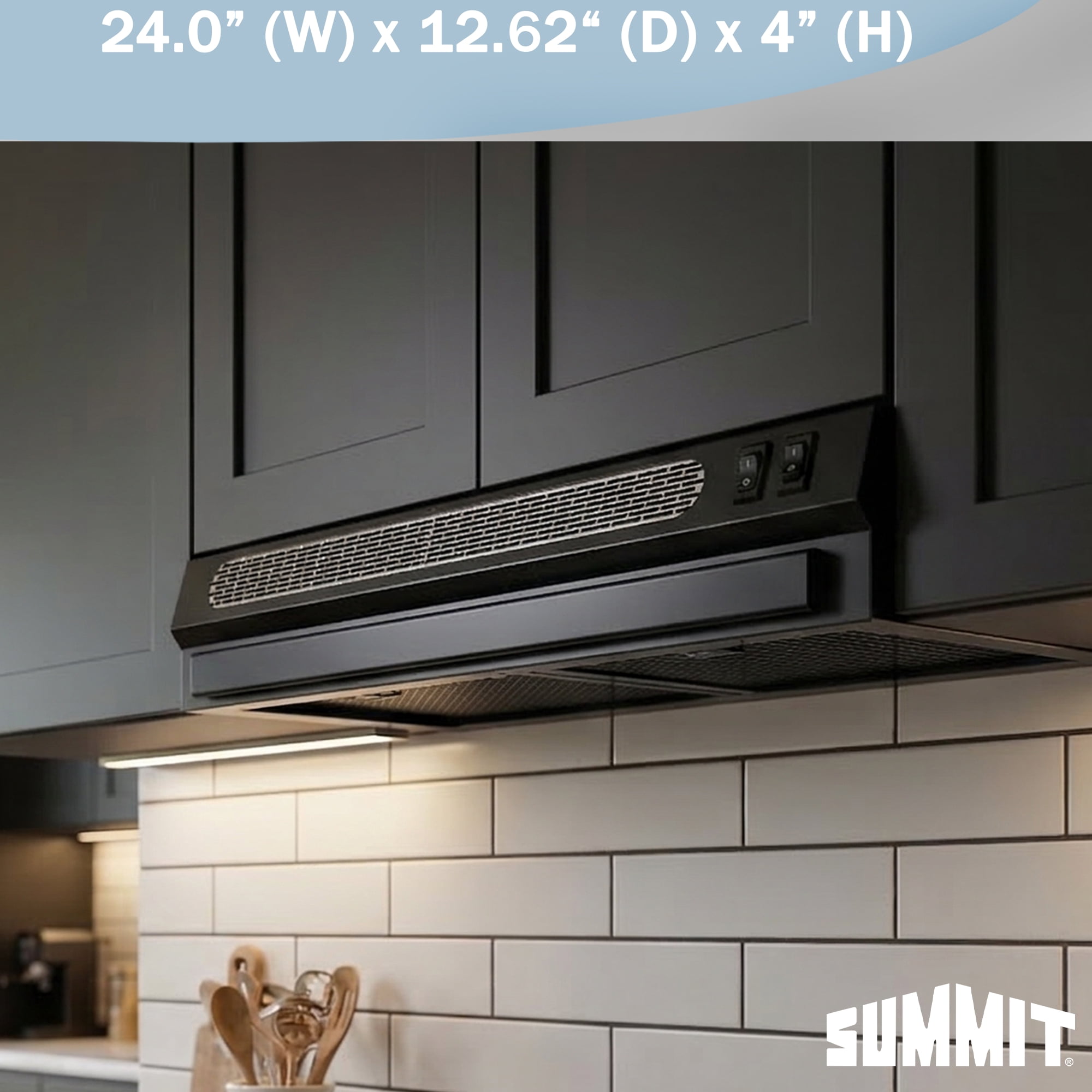 Summit 24 Inch Recirculating Range Hood, Retractable, Black - HRTX24B Made in the USA