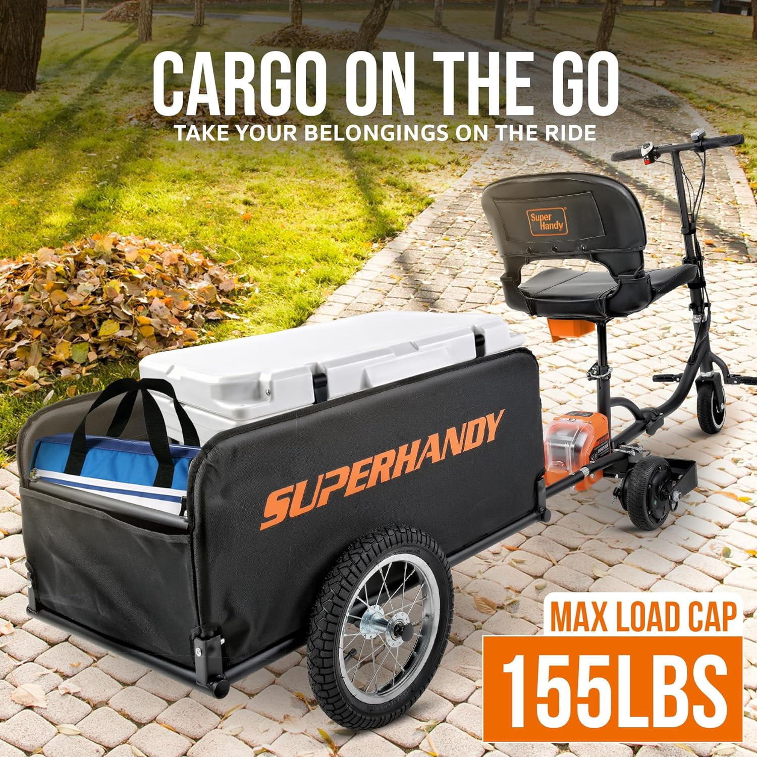 SuperHandy Scooter Cargo Trailer - 155 lbs Capacity, Tool-Free Setup, Fits GUT112/GUT140/GUT142 Scooters