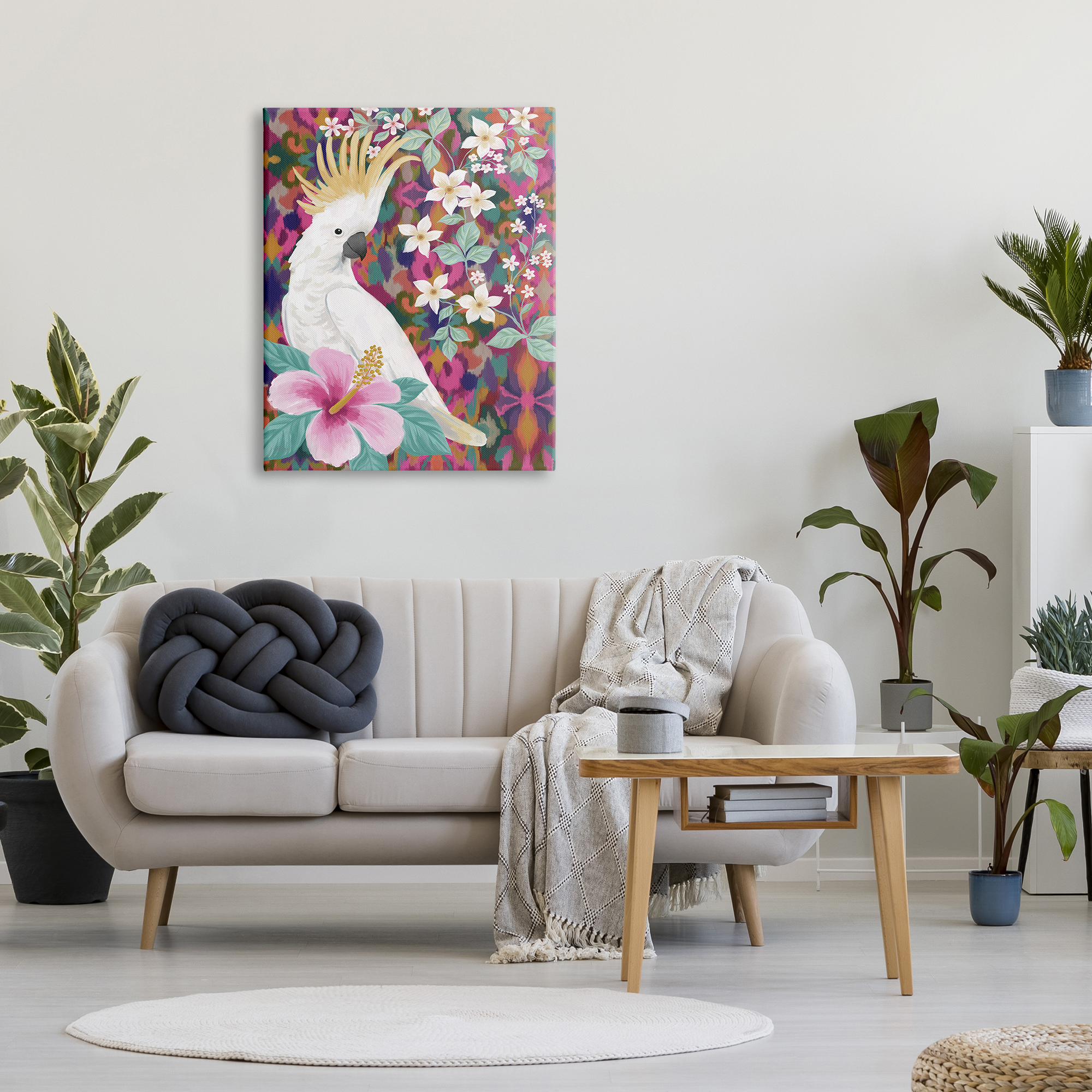 Stupell Industries Cockatoo with Floral Hibiscus Animals & Insects Painting Gallery Wrapped Canvas Art Print Wall Art, 30 x 40