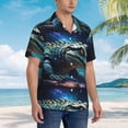 thumbnail image 2 of KLL Men's Hawaiian Shirt Short Sleeve Button Down Beach Shirts-Starry Sky Colorful Crocodile A, 2 of 5