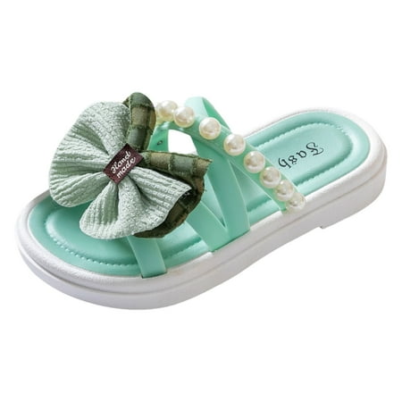 

Big Girls Slippers Children Comfortable Soft Soled Fashion Flower Pearl Beach Sandals for Girls Size 10-10.5T
