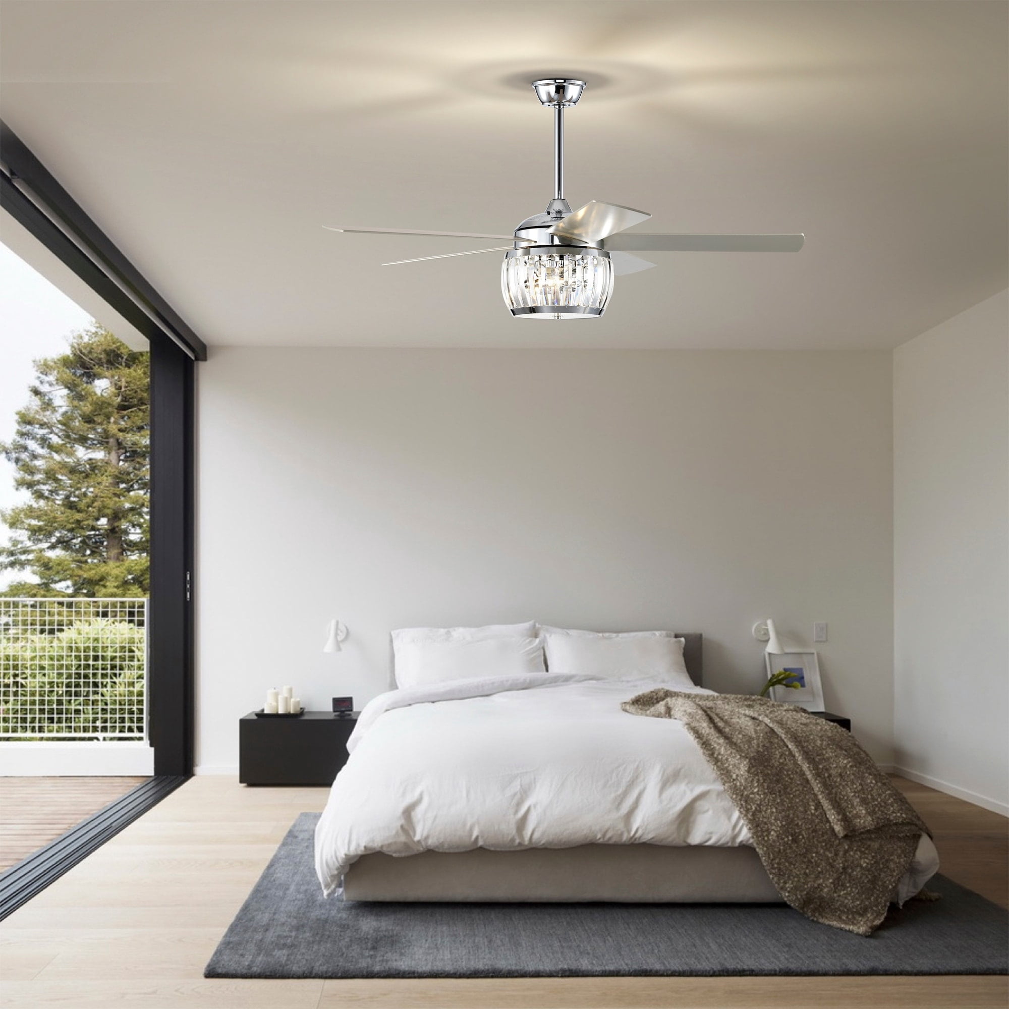 Warehouse of Tiffany Nadire 52 Inch Chrome Polished Finish Glam Style Crystal Ceiling Fan with Remote