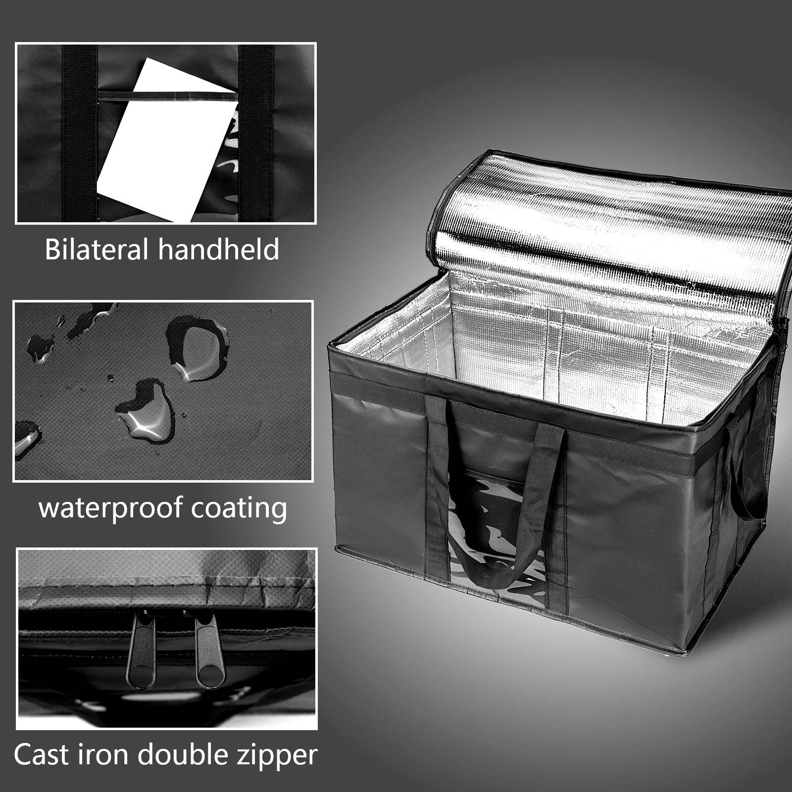 Yongzhenlite XXXL Large Collapsible Insulated Cooler Bag with Zipper Closure, Reusable Grocery Shopping Bag Keep Food Hot or Cold,Ideal for Catering,Grocery Transport,Black，Heavy Duty