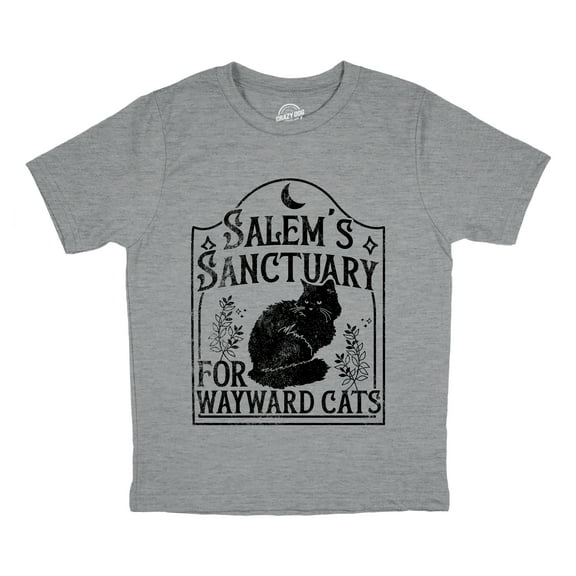 Youth Funny T Shirts Salems Sanctuary for Wayward Cats Sarcastic Halloween Kitten Graphic Novelty Tee For Kids