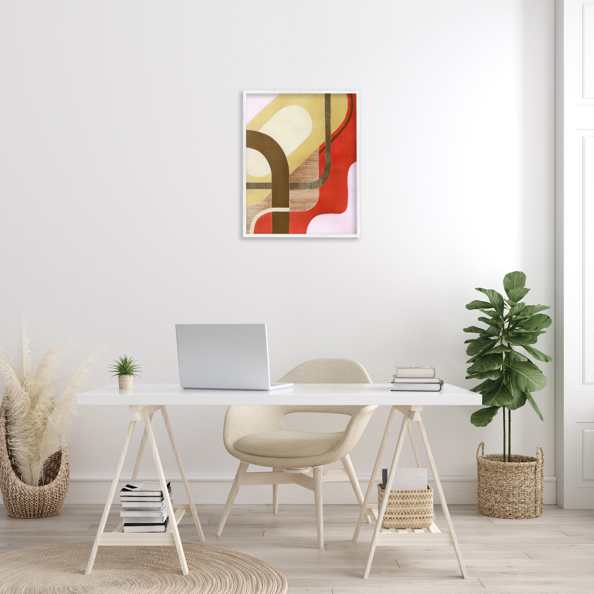 Stupell Industries Wavy Retro Shapes Abstract Painting White Framed Art Print Wall Art, 24 x 30