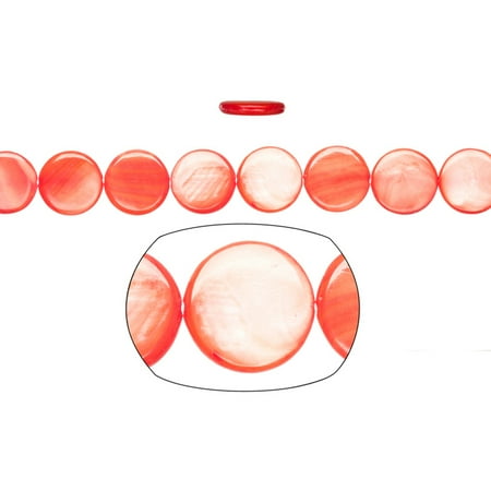 Bamboo Coral Beads - Shell Bead, Coral Red(Dyed) Mother-of-Pearl, Round Plate, 15x15mm 16 Inch/pack (3-pack Value Bundle), SAVE $2