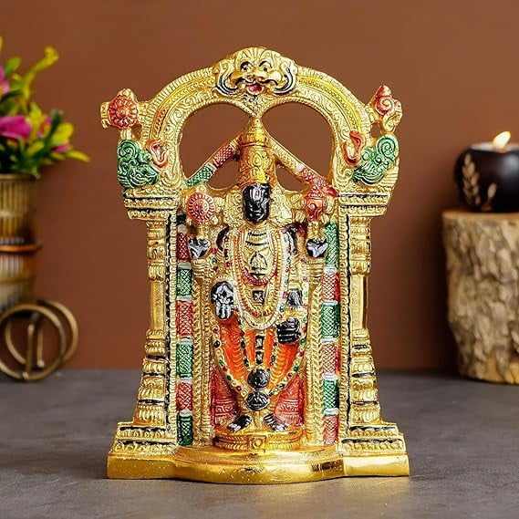 Swadeshi Desire Metal Tirupati Balaji Sri Venkateswara Idol Spiritual Home Decor Decorative Showpiece - 24 cm (Metal, Multicolour)
