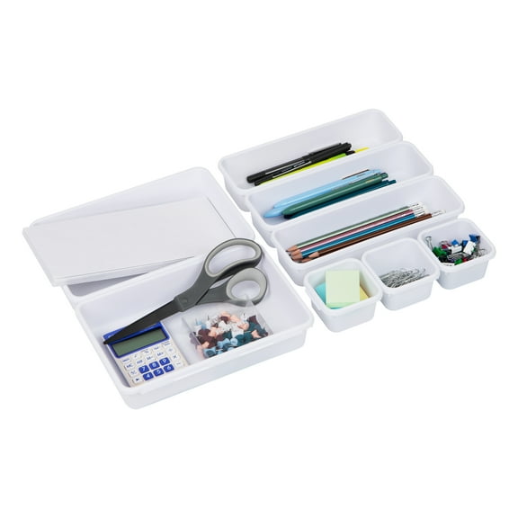 Mind Reader 8-Pc Drawer Organizer, Desk Organizer, Interlocking, Storage, Kitchen, White