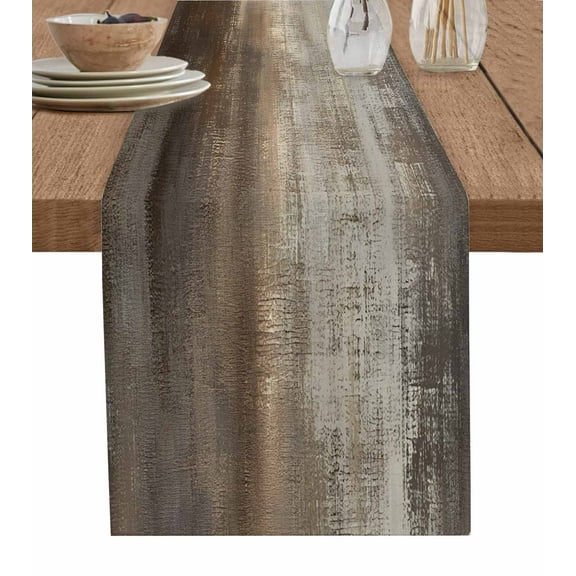 Abstract Brown Table Runner-Cotton Linen- 120 Inch Holiday Dresser Scarves, Modern Minimalist Grunge Painting Art Tablerunner for Kitchen Coffee/Dining Bedroom Living Room Dinner Scarf Décor 13x120