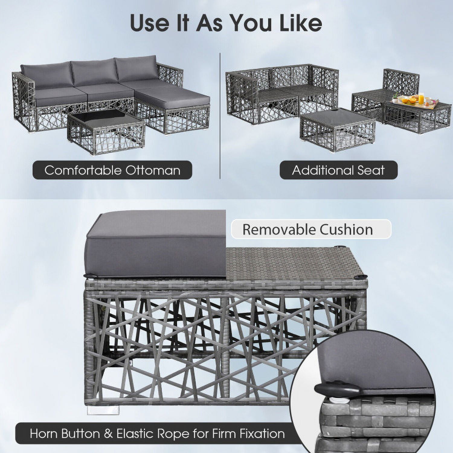 Aimee Lii 5 Pieces Patio PE Rattan Wicker Sofa Furniture Set, Outdoor Patio Set, Gray Aimee Lii 5 Pieces Patio PE Rattan Wicker Sofa Furniture Set, Outdoor Patio Set, Gray