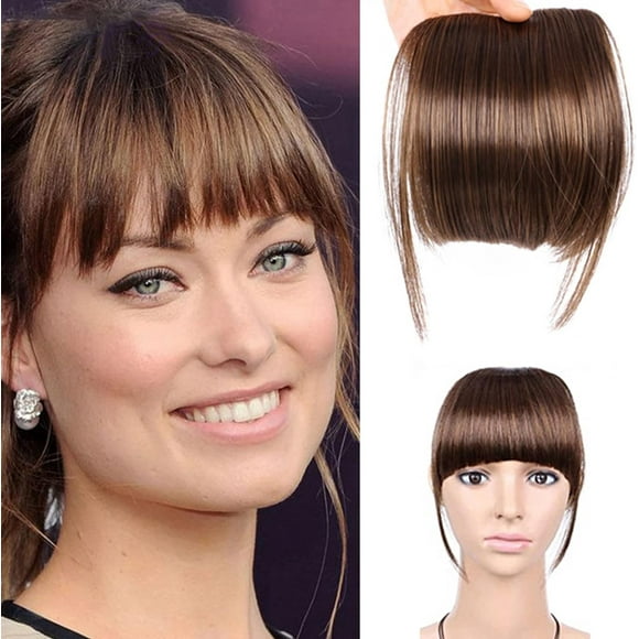 HSHDLDF Bangs Hair Clip in Bangs Human Hair Bangs Hairpieces for Women Clip-on Bangs French Neat Bangs Fringe with Temples One Piece Bang Hair Extension for Daily Wear Light Brown