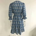 thumbnail image 4 of MORTTIC Women's Floral V-Neck Smocked Boho Flowy Mini Dress with Elastic Waist for Spring Summer Fall Blue，L, 4 of 5