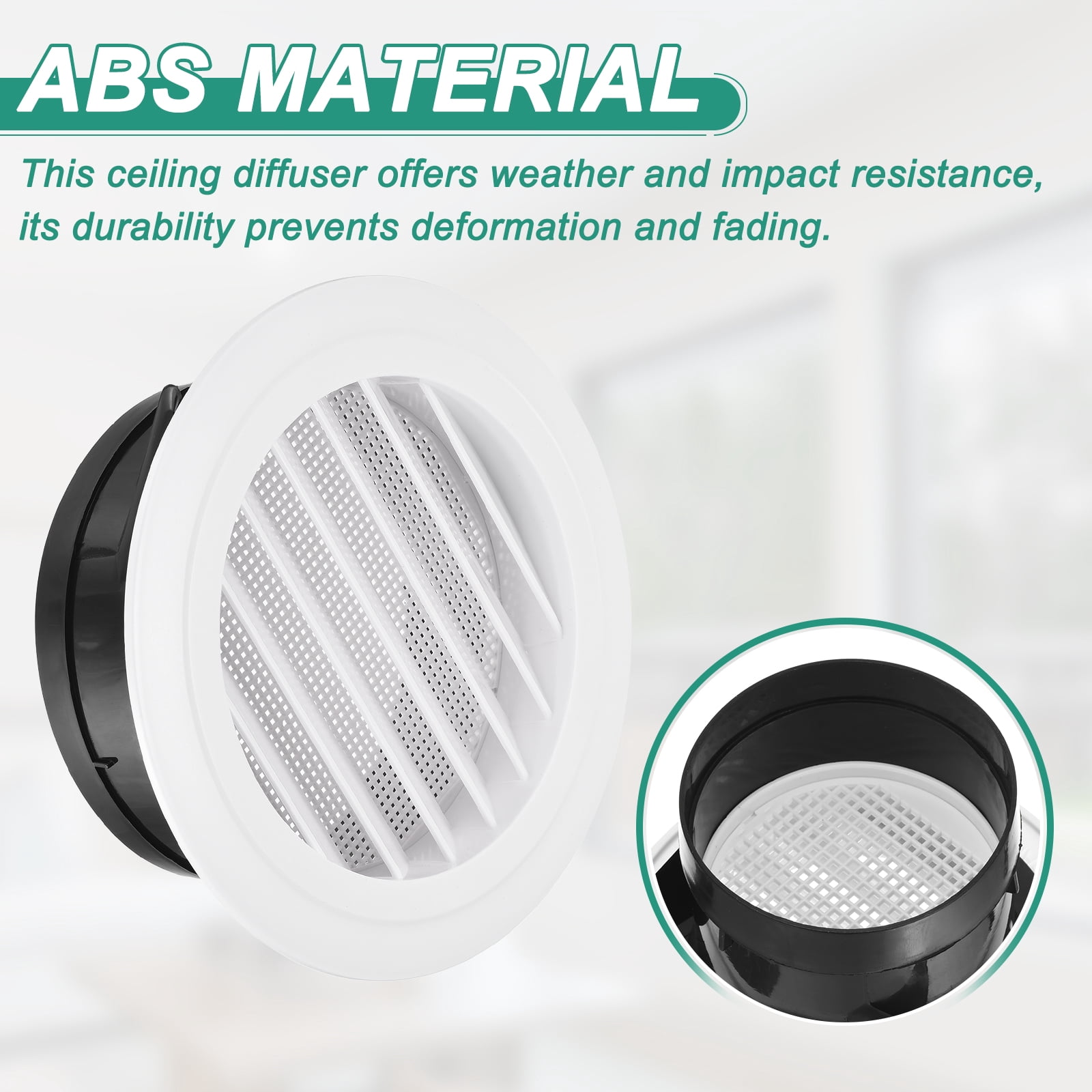 Uxcell 2pcs Soffit Vent 6" ABS Louvered Exhaust Vent Grille Cover Ceiling Diffuser with Built-in Screen Mesh for Home Bathroom Office Kitchen Ventilation System