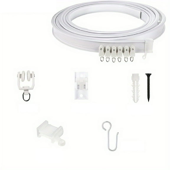 Curved Ceiling Curtain Track, Flexible Bendable Mount Curtain Rail System for Room Windows Bathroom Divider, Includes 8 Rollers 3 Brackets