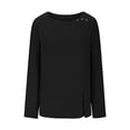 thumbnail image 5 of WREESH Womens Fashion Cotton Linen Shirt Solid Color Side Button Cotton Linen Round Neck T-Shirt Loose Long Sleeve Side Button Cotton Linen Lap Pullover Black, 5 of 6