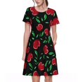 thumbnail image 1 of Bixox Robe d'Été à Manches Courtes pour Femmes Robe Ample Longueur Genou avec Poches-Cerise, 1 of 7