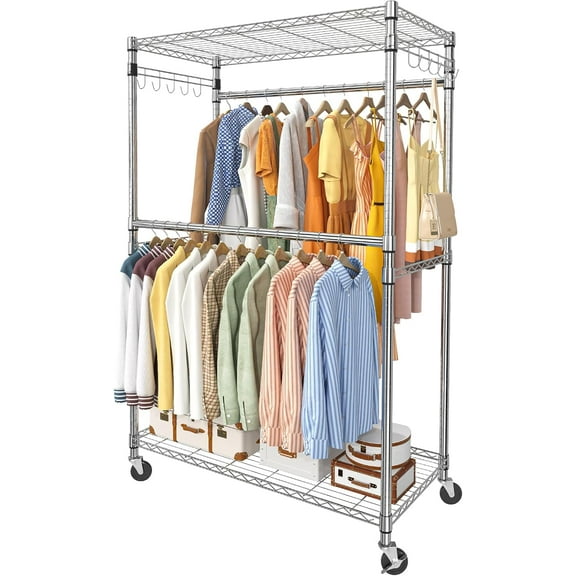 Rolling Clothes Rack, Clothing Rack, Garment Racks for Hanging Clothes, Freestanding Portable Closet Organizer, Heavy Duty, Max Load 650LBS, Chrome